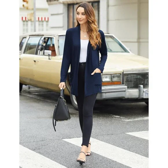 Women's Rayon Cardigan Loose Fit Pockets Open Front Long Sleeve Casual - Picture 5 of 9